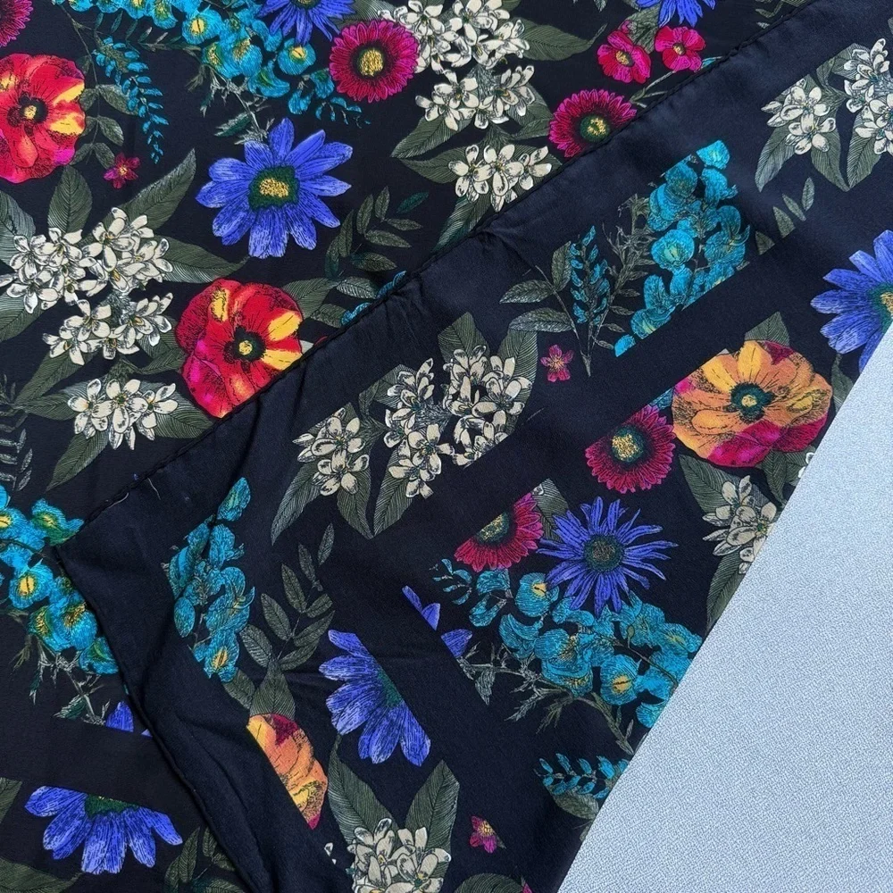 Unbranded Black Multicolor Floral Wildflowers Square Polyester Scarf 30 x 30”